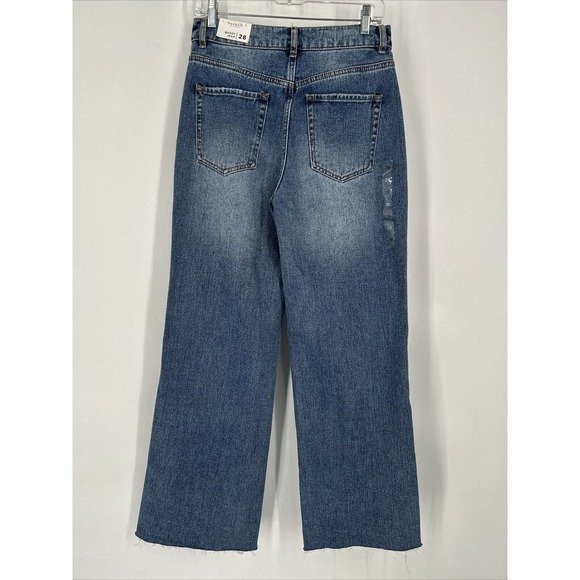 Pacsun Button Fly Distressed Ripped Baggy Jeans Sz 28 Wide Leg Women Raw Hem NWT - Picture 2 of 10